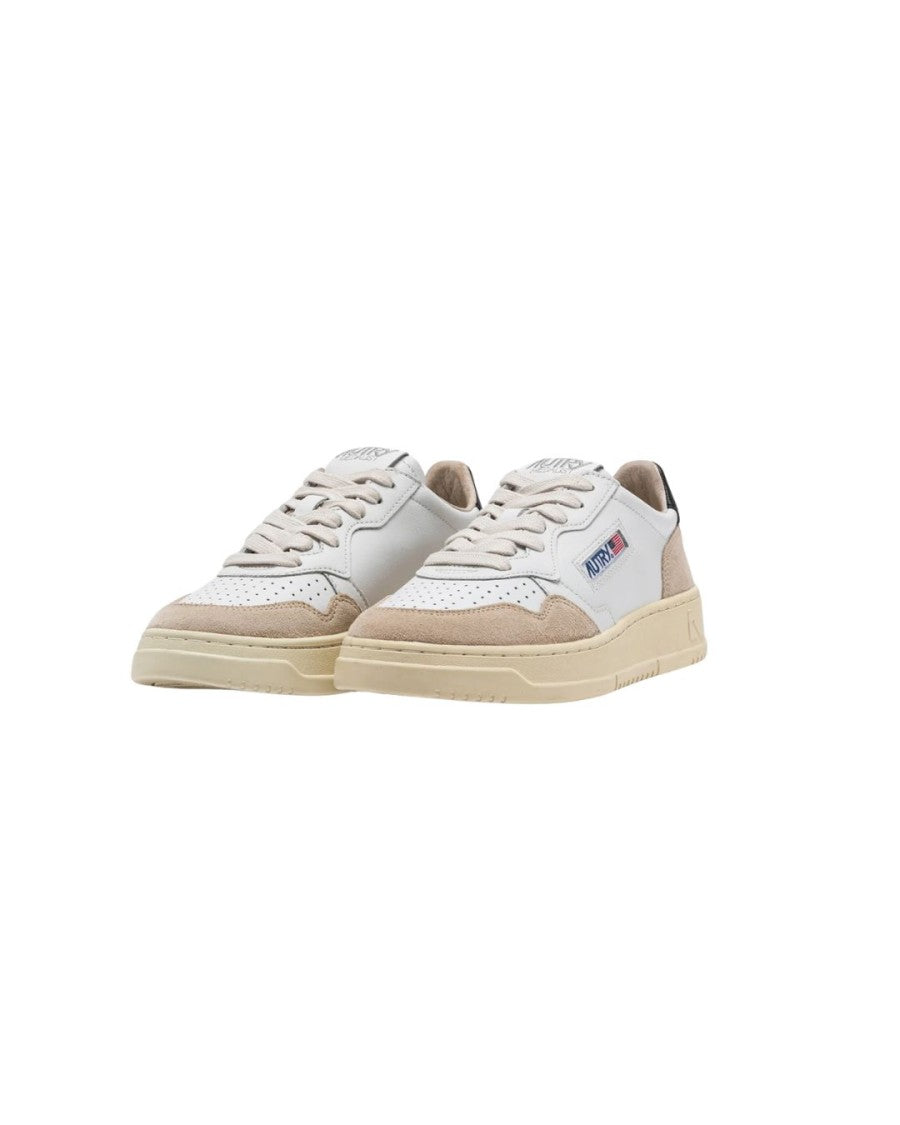 Autry Medalist Low In Sneakers White, Black, And Beige Suede