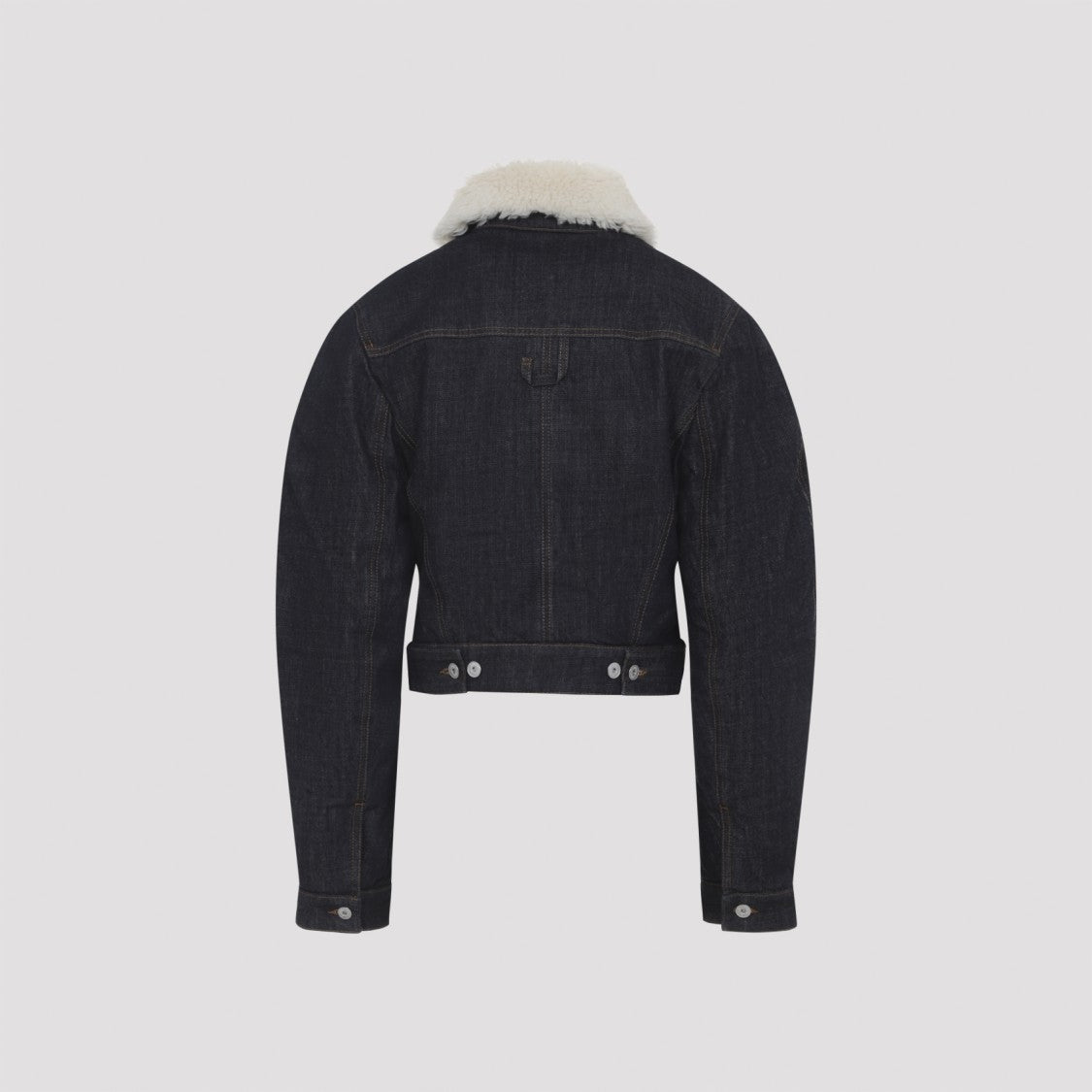 Jacquemus Cropped Denim Jacket With Plush Shearling Collar