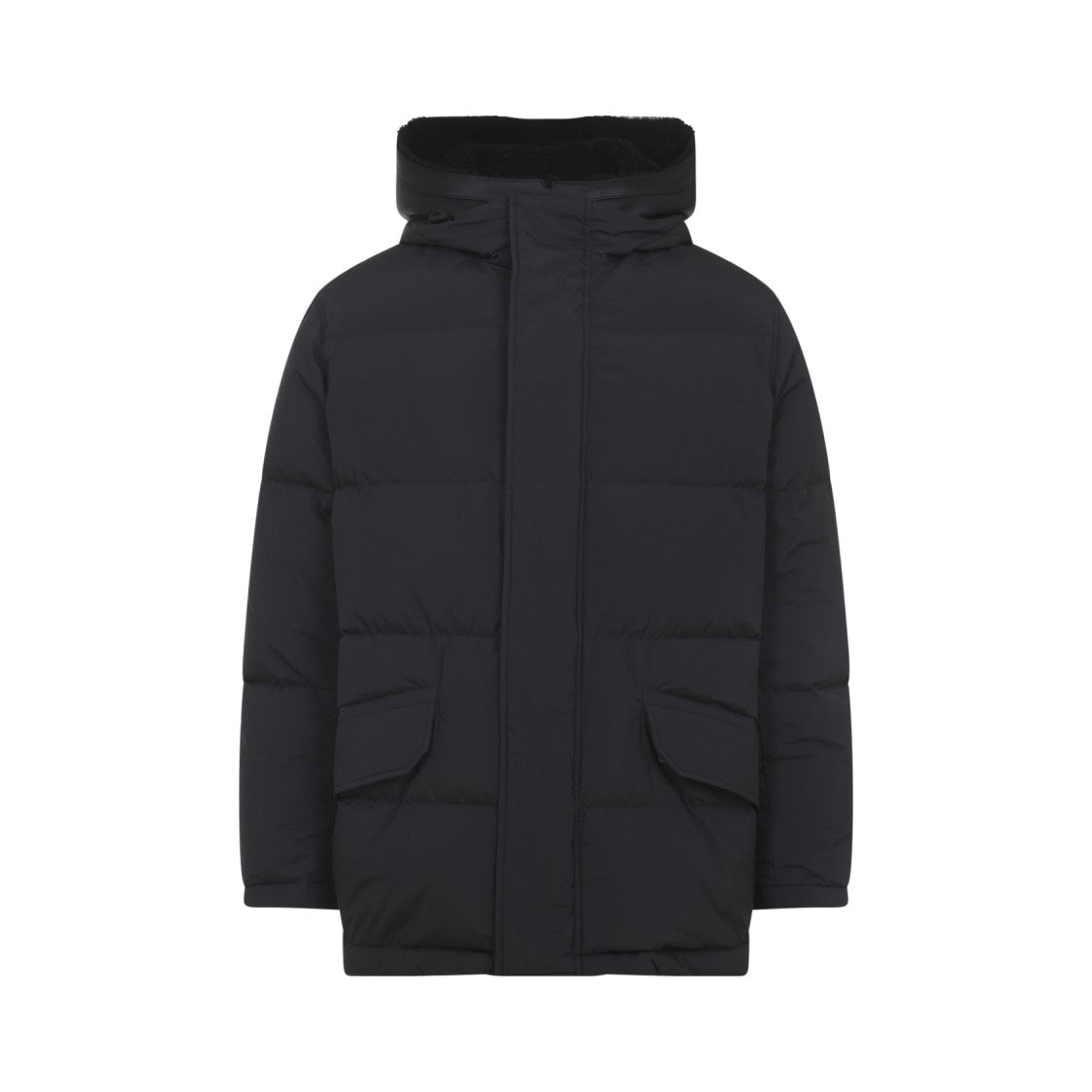 Yves Salomon Padded Black Down Jacket With High Collar And Concealed Zip