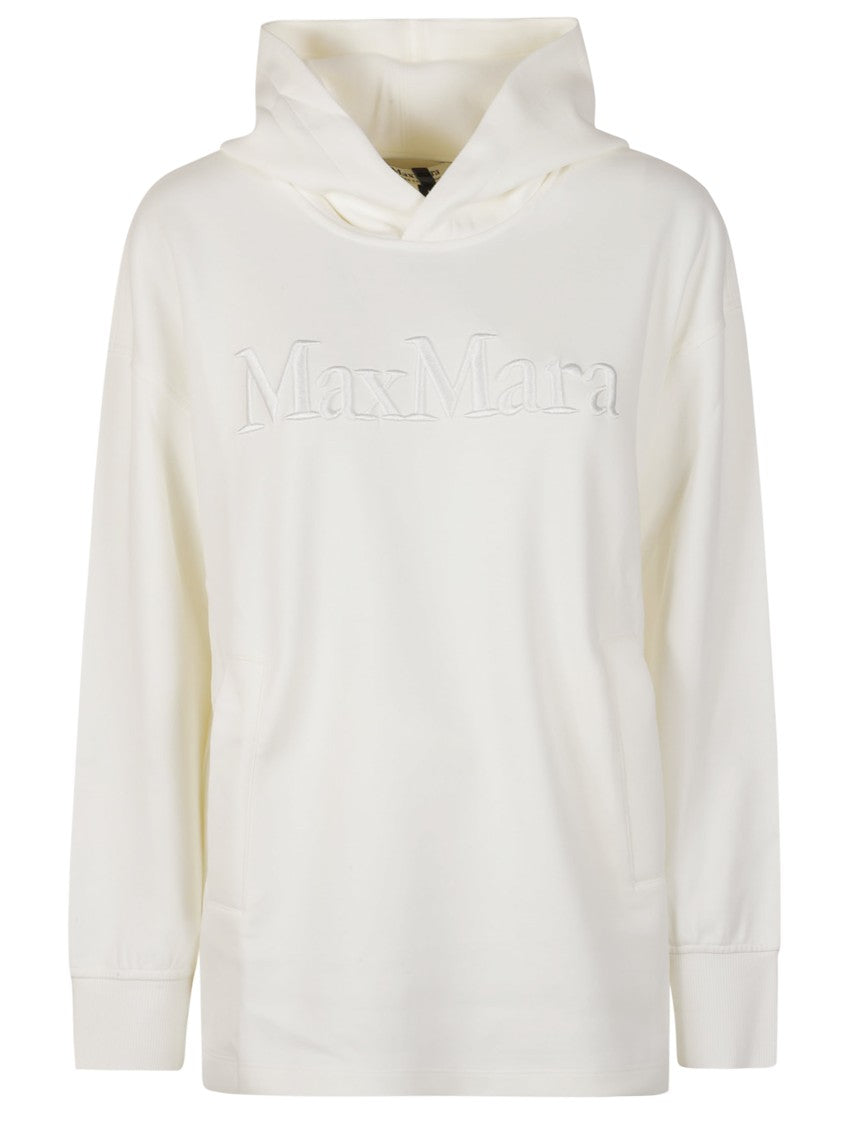 Max Mara Hooded White Sweater With Embossed Logo Detail