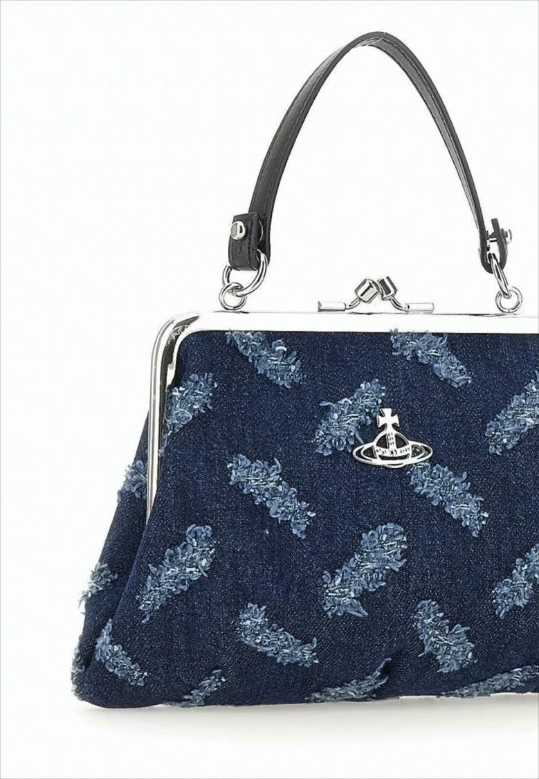 Vivienne Westwood Textured Cotton Shoulder Bag With Silver-Tone Frame