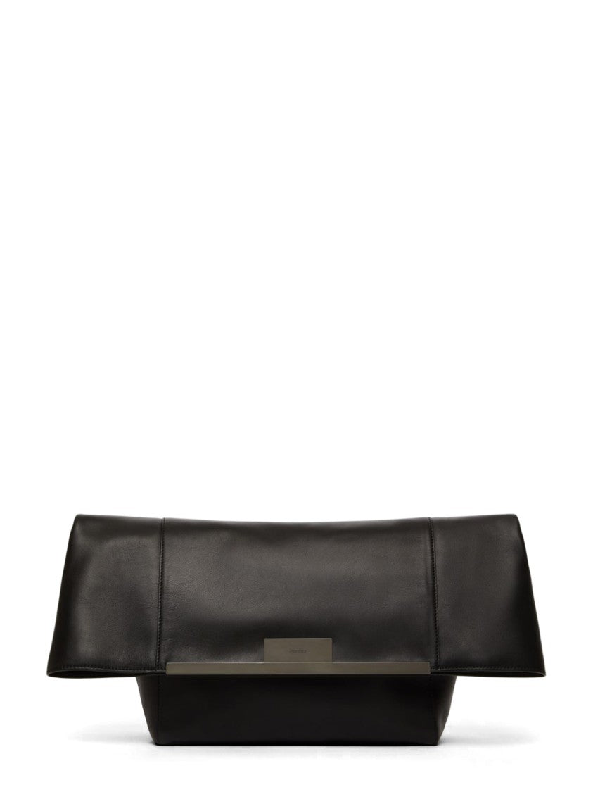 Max Mara Structured Black Leather Bag With Detachable Strap