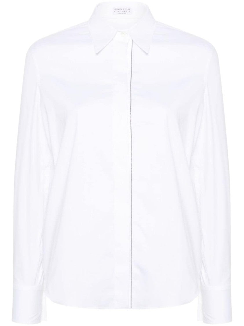 Brunello Cucinelli White Cotton Shirt With Stretch Design