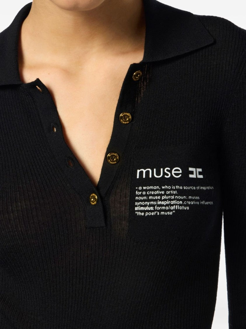 Elisabetta Franchi Fitted Black Sweater With Polo Collar