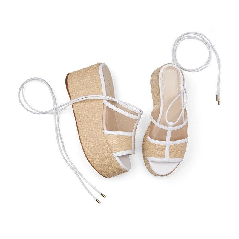 M+E' Heel Platform Sandals With Woven Base