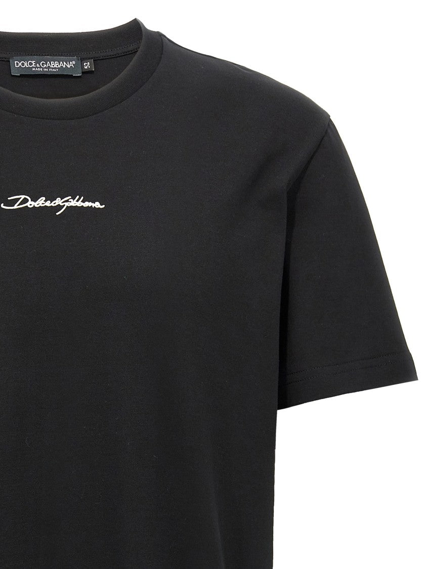 Dolce & Gabbana Cotton T-Shirt With Contrasting Logo Embroidery And Crew Neckline
