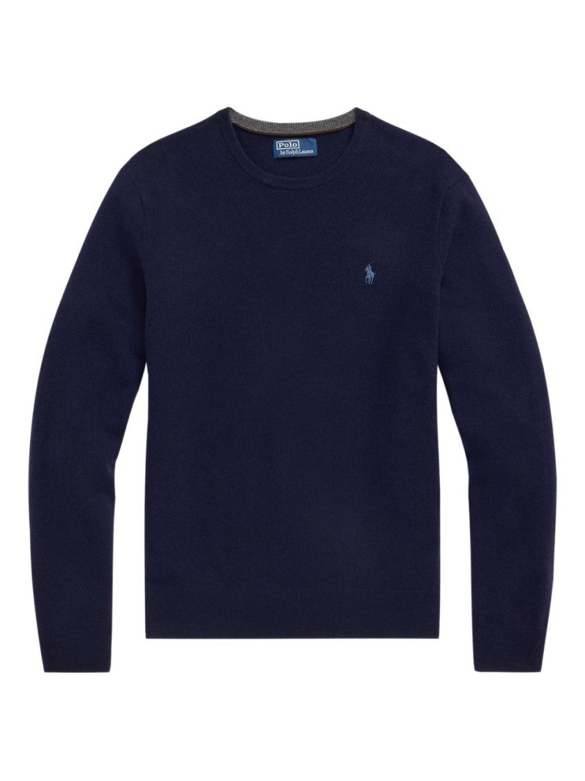 Polo Ralph Lauren Merino Wool Crew Neck Sweater With Embroidered Logo And Ribbed Detailing
