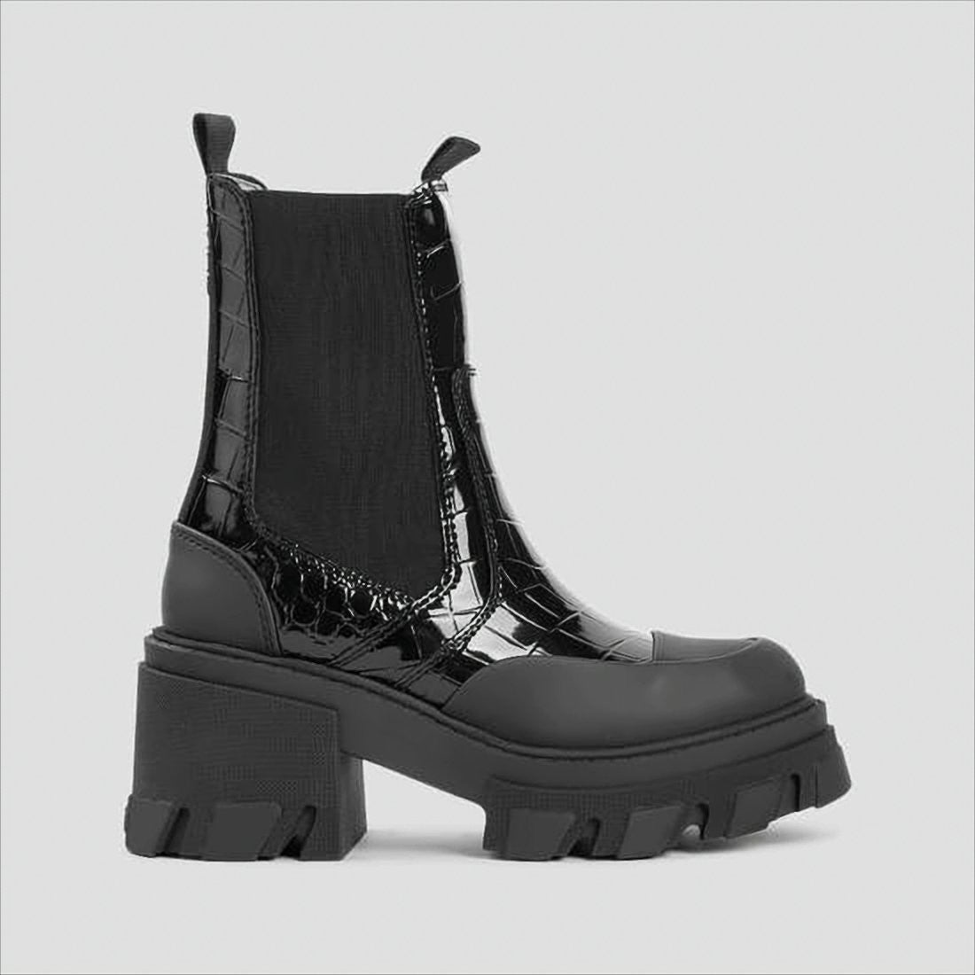 Ganni Chunky Platform Boots With Croc-Embossed Leather And Lug Sole