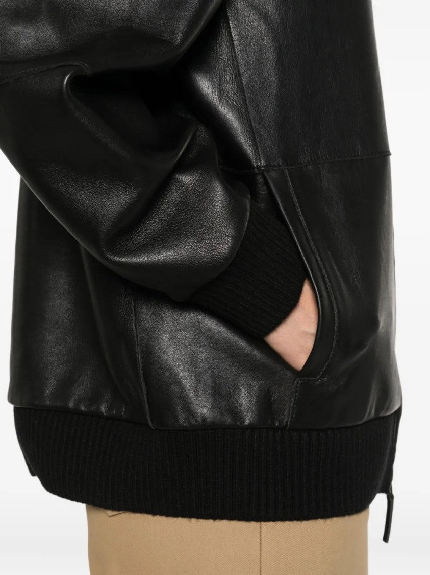 P.A.R.O.S.H. Black Leather Jacket With Hood