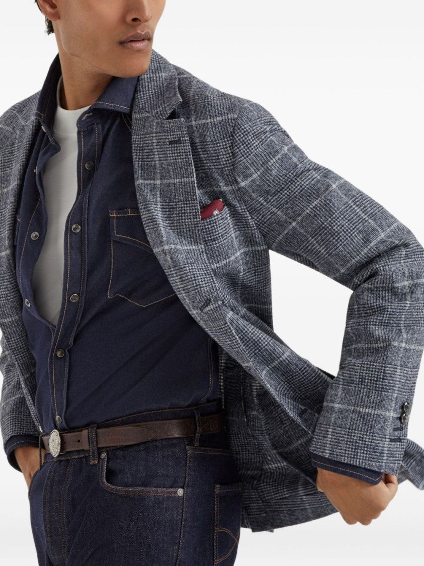 Brunello Cucinelli Checkered Tailored Jacket With Notched Lapel And Buttoned Cuffs