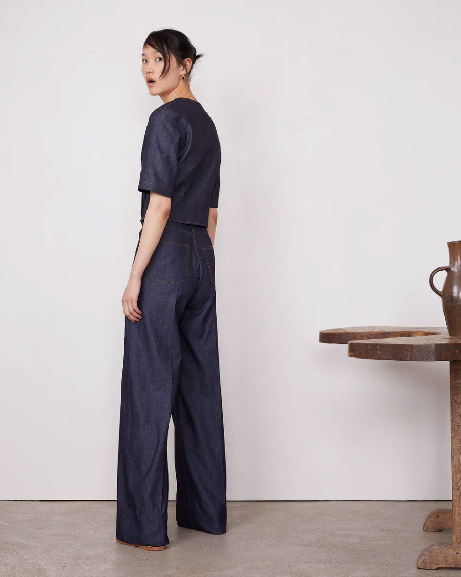 Officine Generale Dark Indigo Mid Waisted Wide Leg Jeans