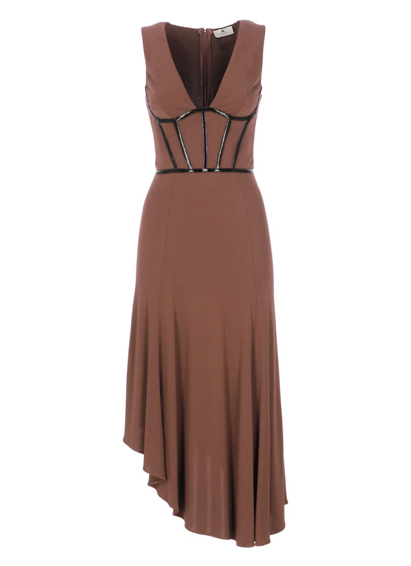 Elisabetta Franchi Asymmetrical Midi Dress With Glossy Piping