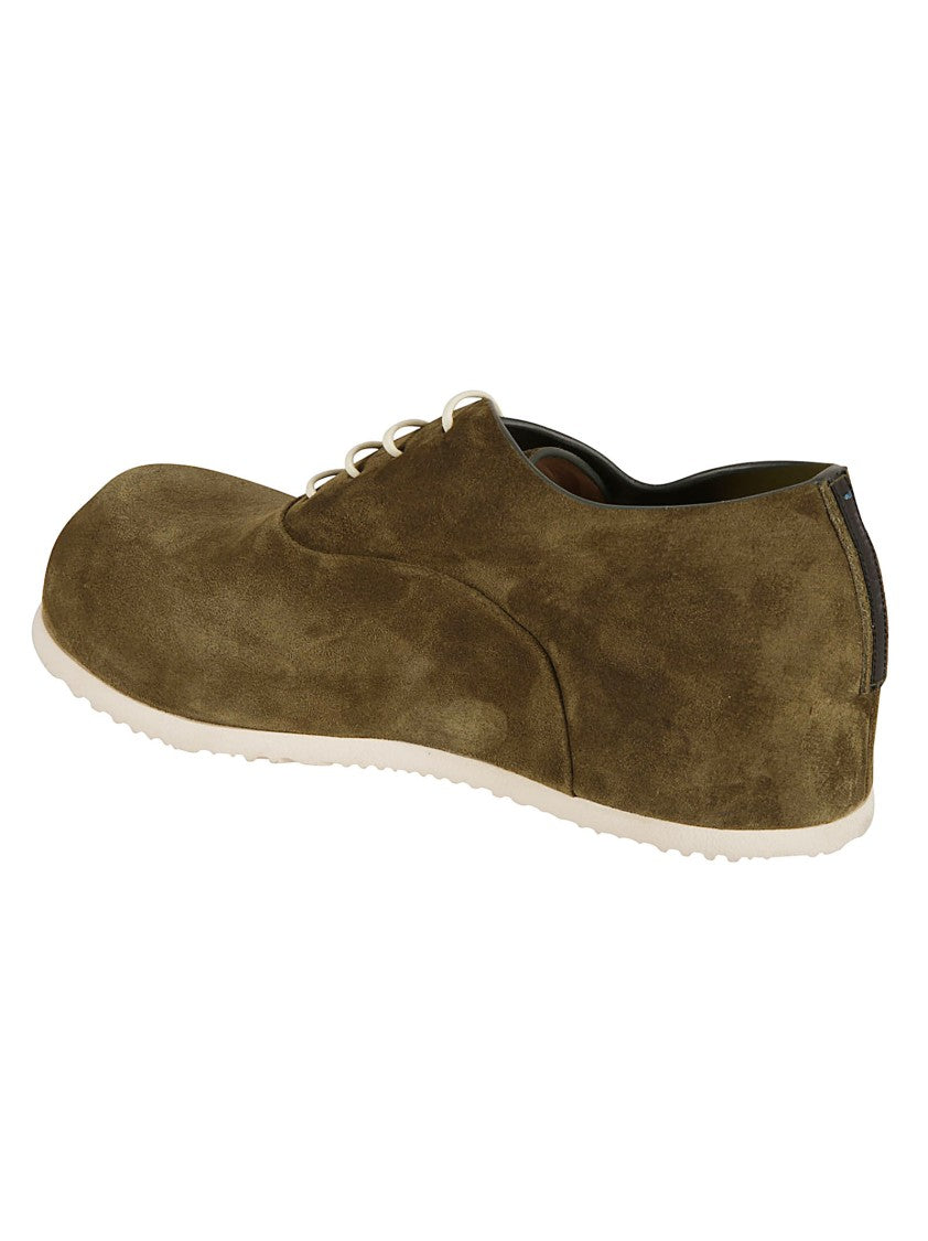 Premiata Rounded Toe Green Calf Leather Flat Shoes