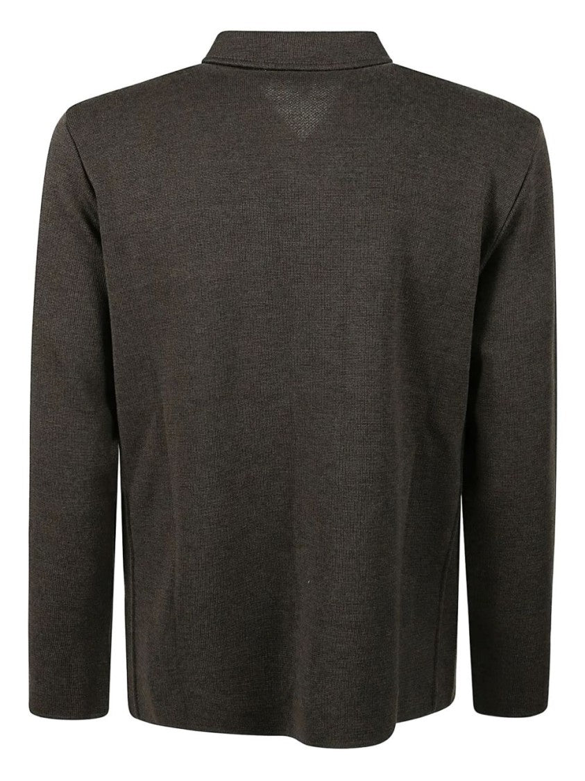 Lardini Textured Black Knitted Jacket With Point Collar And Flap Pockets