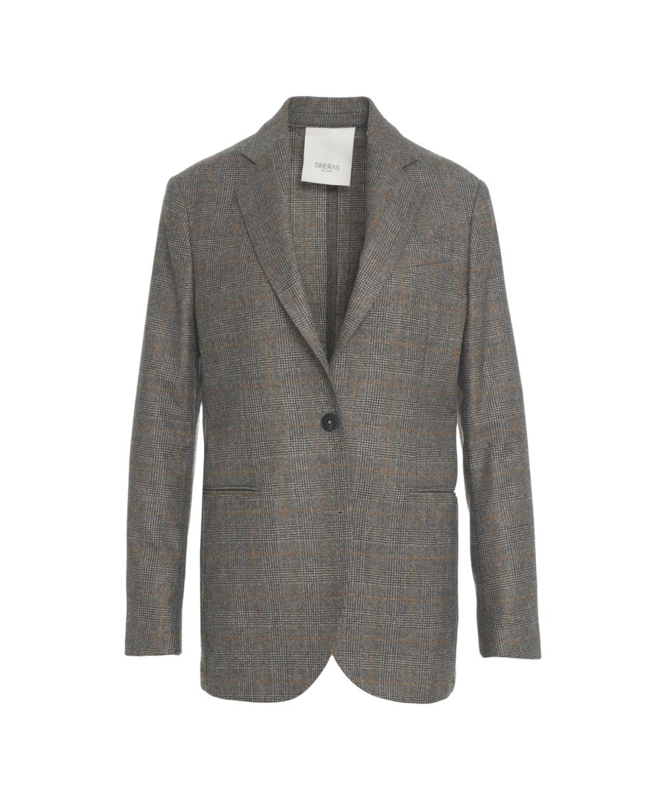 Breras Gray Glencheck Blazer With Structured Silhouette And Notch Lapels