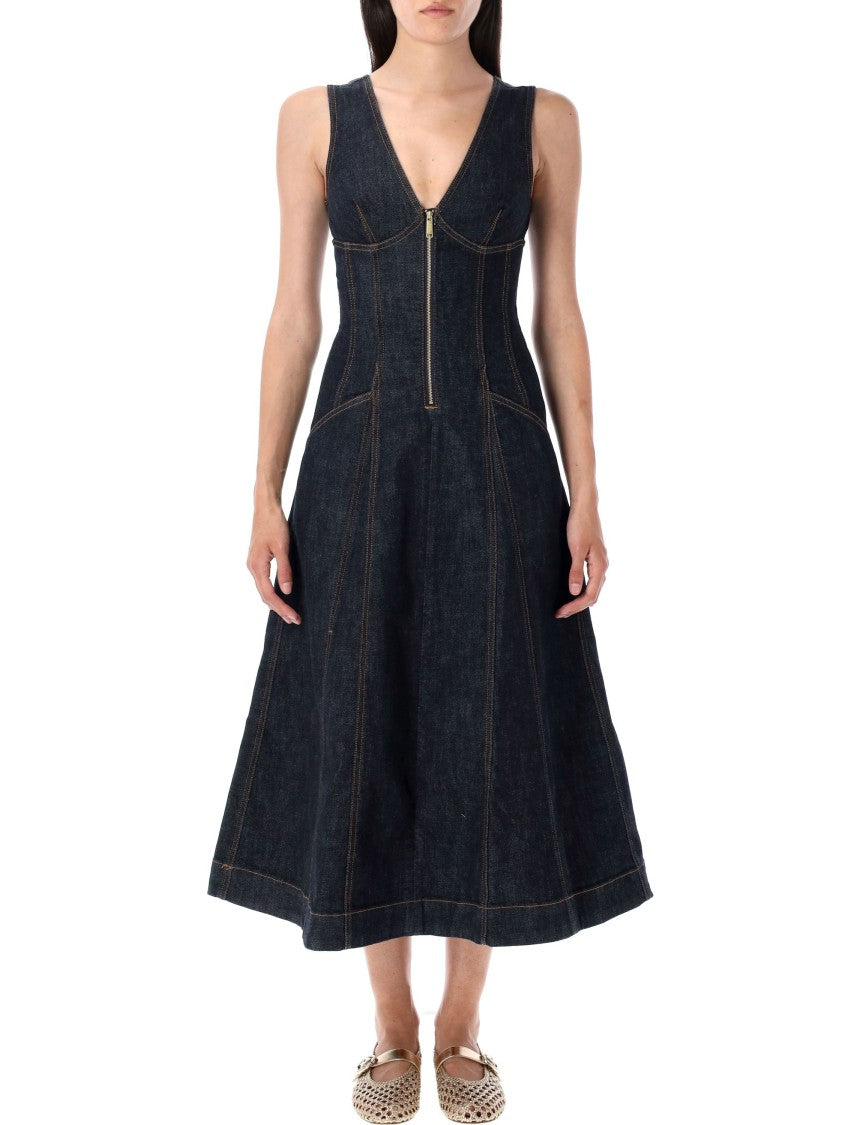 Self-Portrait Denim Long Dress