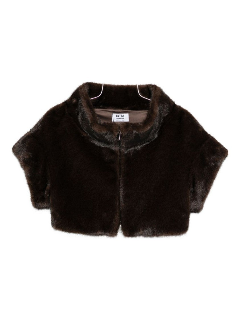 Betta Corradi Cropped Dark Brown Faux Fur Jacket