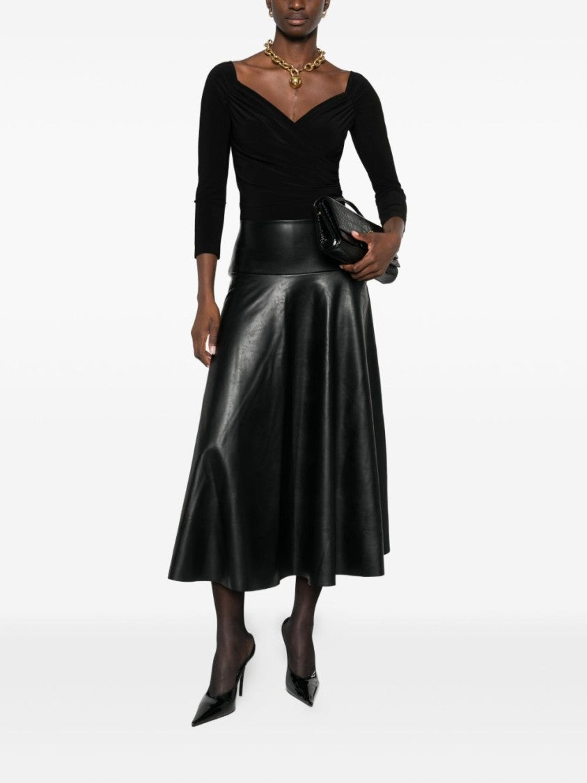 Norma Kamali Draped Black Bodysuit Top With Deep V-Neckline