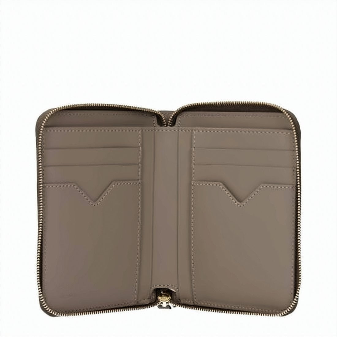 Fendi Compact Brown Calfskin Wallet With Zip-Around Closure And Gold Emblem