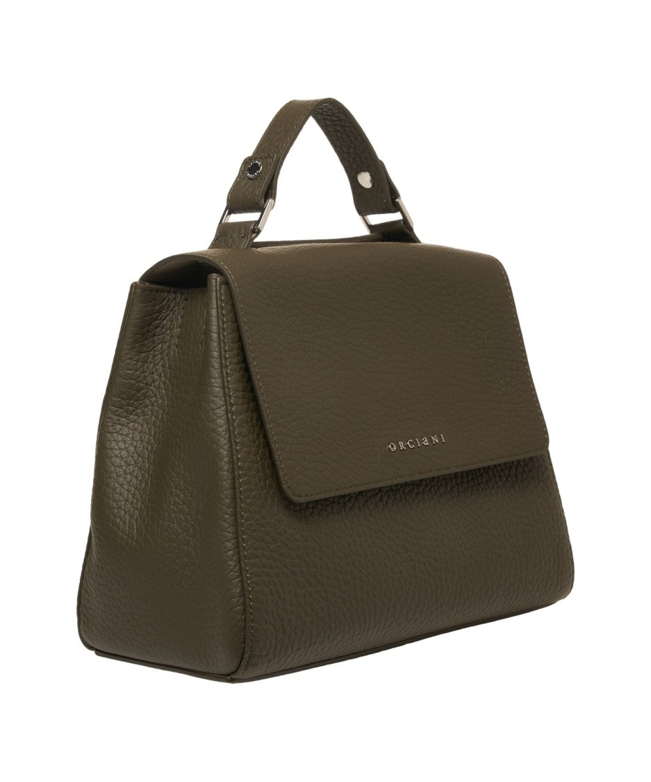 Orciani Hammered Leather Handbag With Magnetic Closure And Detachable Strap