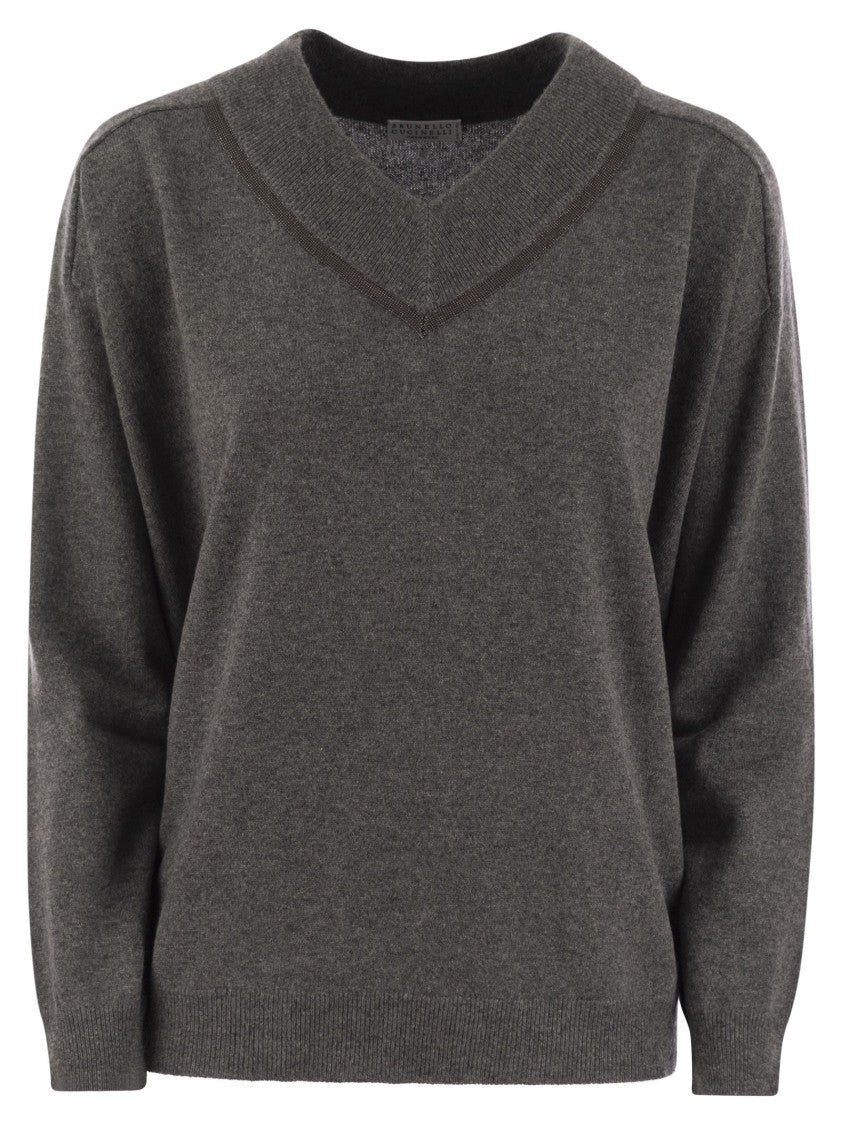 Brunello Cucinelli Cashmere Sweater With Shiny Neckline