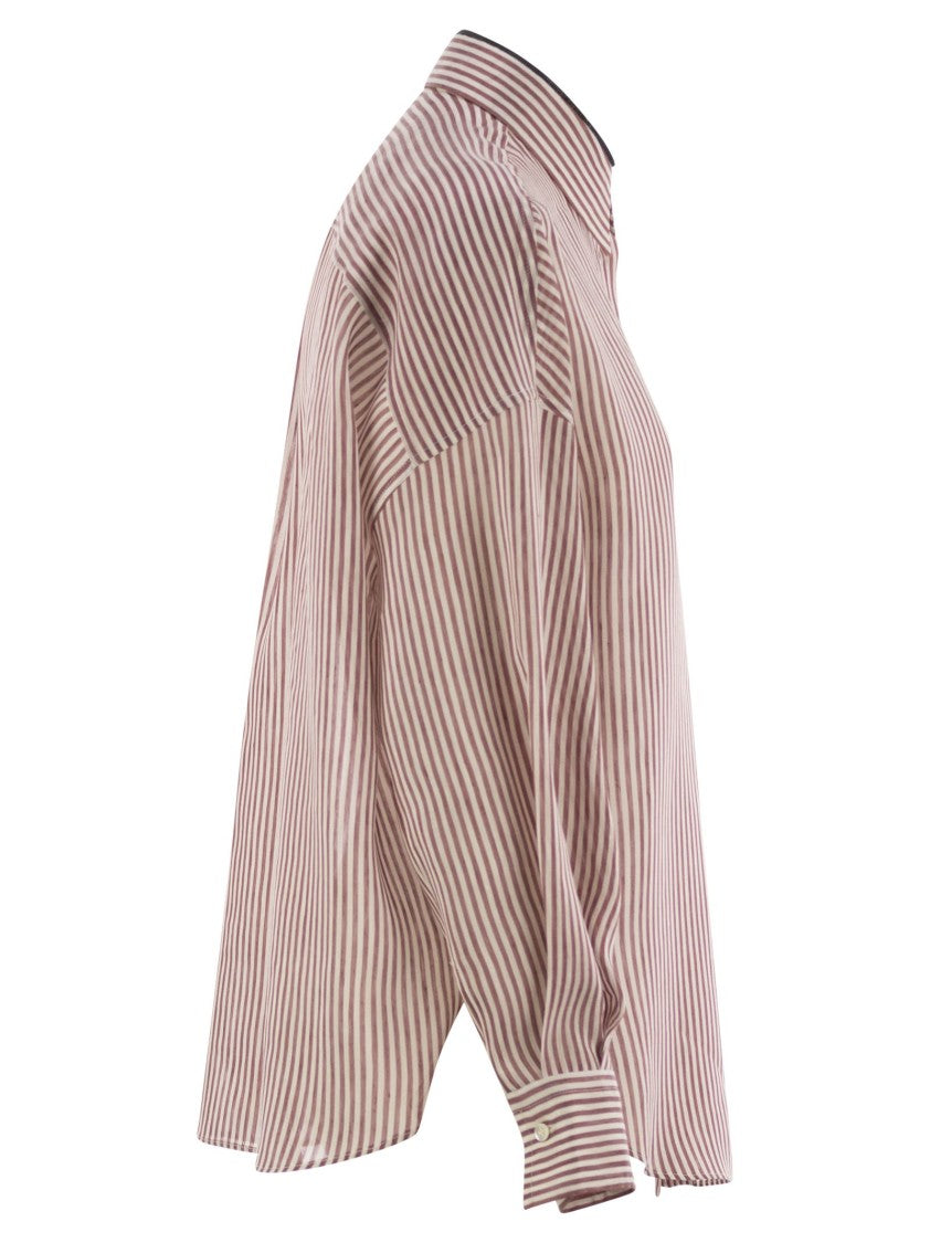 Brunello Cucinelli Linen And Silk Striped Organza Shirt