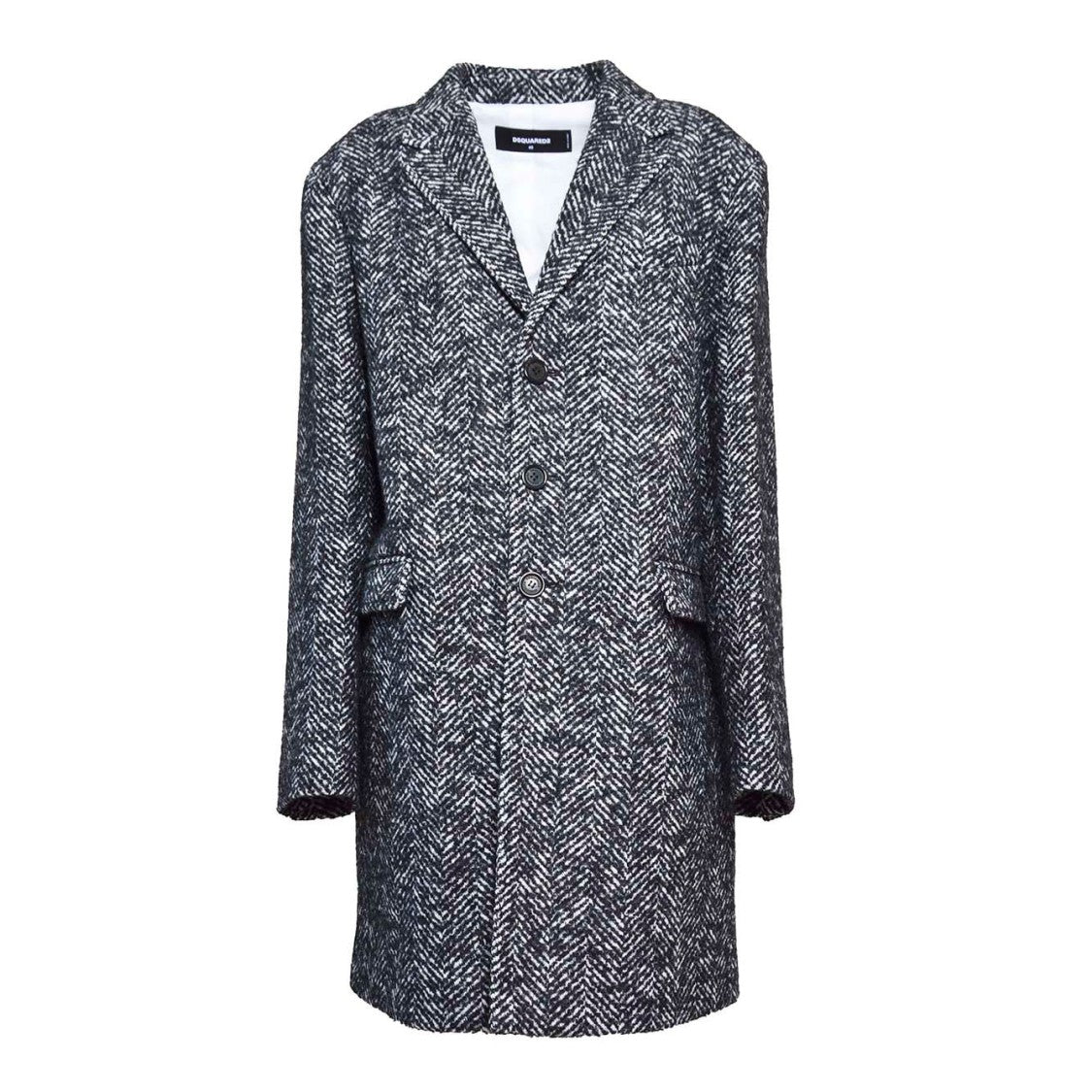 Dsquared2 Single Breasted Wool Coat Black And White Chevron Pattern