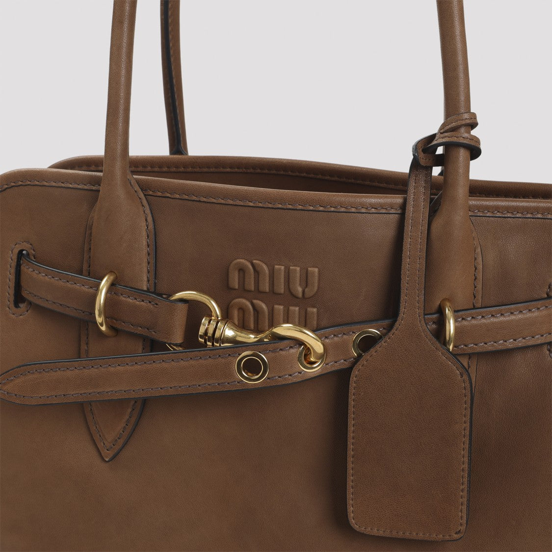 Miu Miu Structured Brown Lamb Leather Handbag