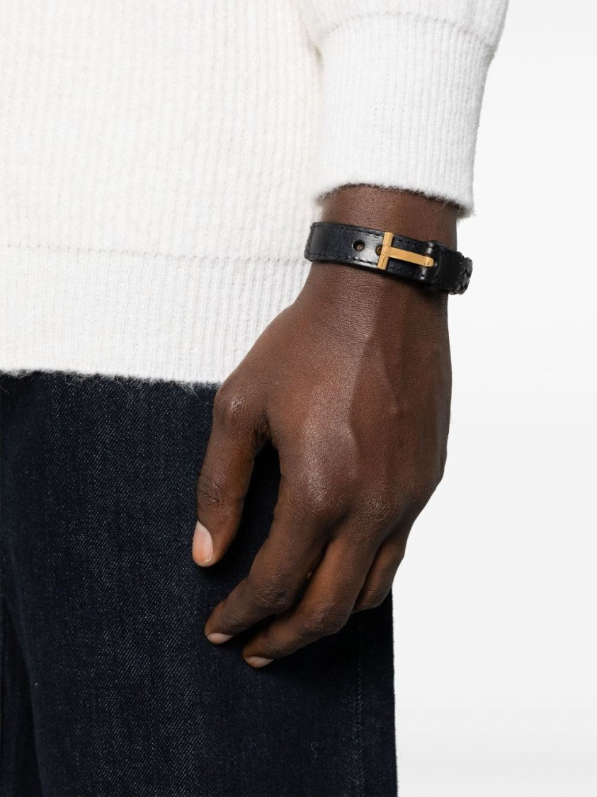 Tom Ford Bijoux Nero Leather Bracelet With Braided Design
