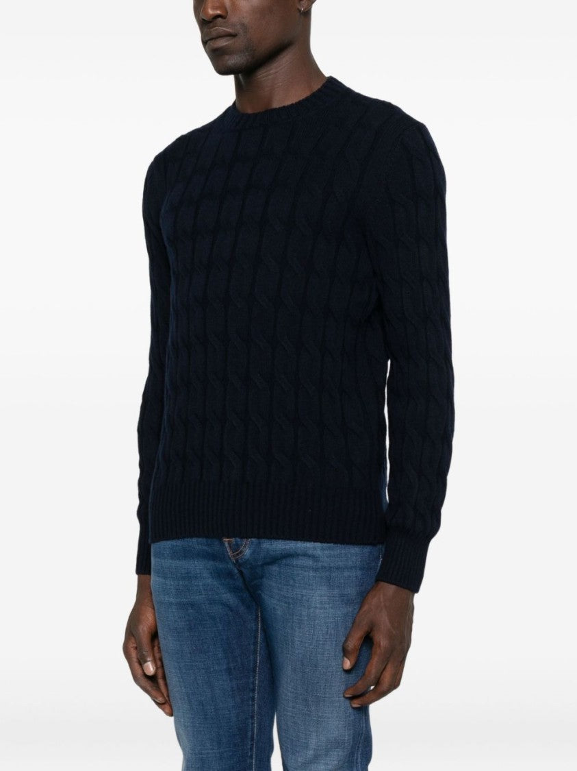 Gran Sasso Textured Cable Knit Black Sweater