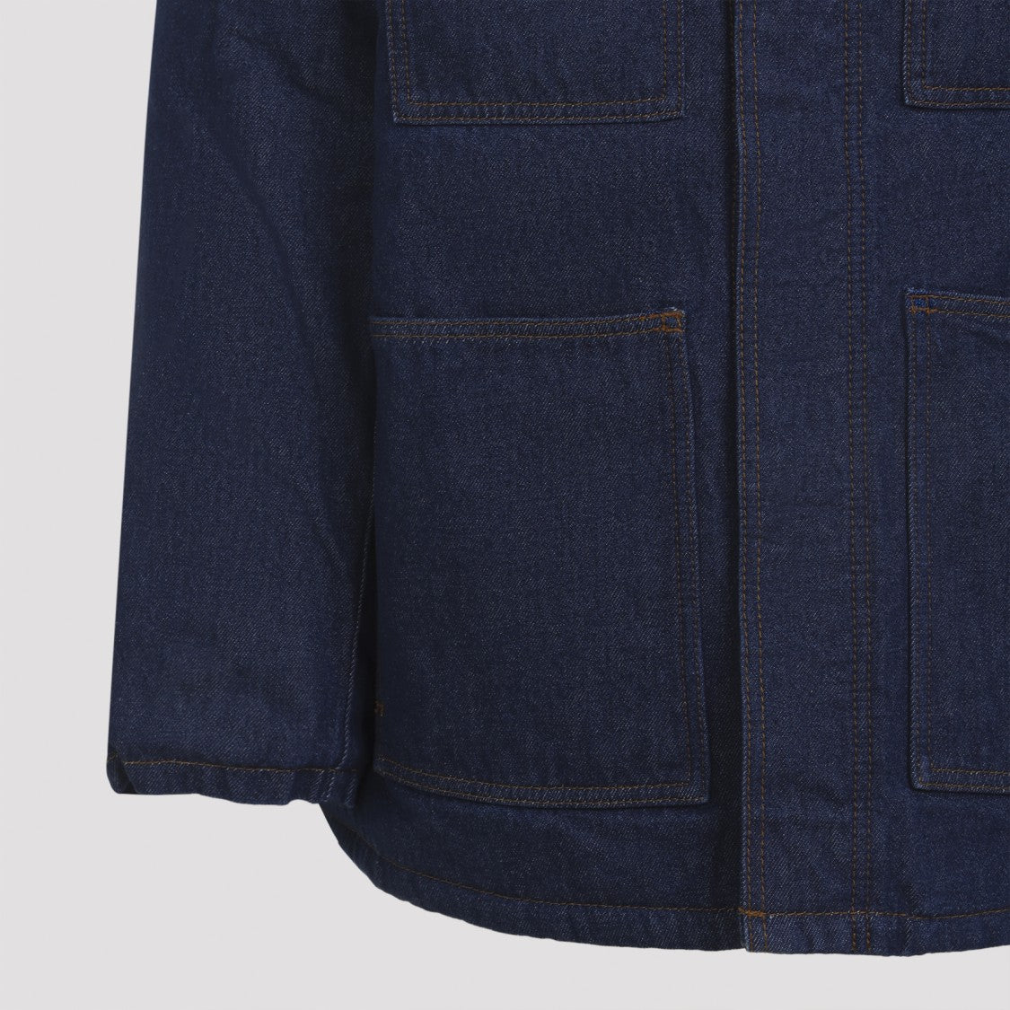 Ami Dark Denim Jacket With Brown Corduroy Collar