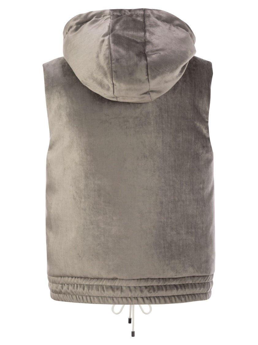 Brunello Cucinelli Sleeveless Velvet Down Jacket Sleek