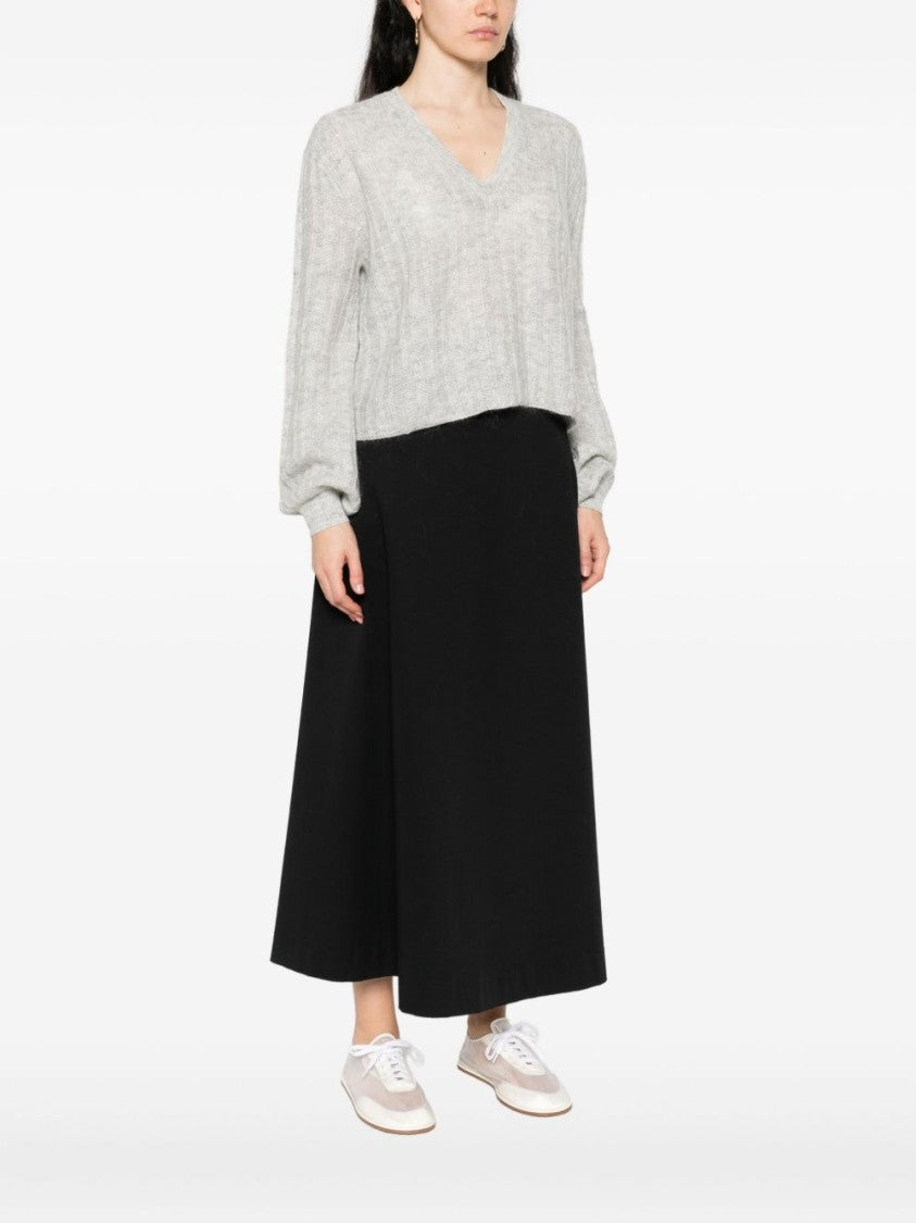 Twin-Set Cropped V-Neck Sweater With Balloon Sleeves And Textured Knit