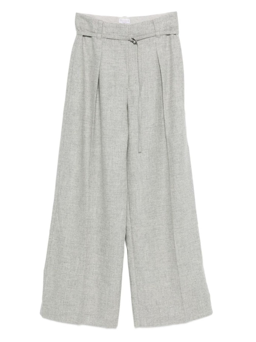 Brunello Cucinelli Wide-Leg Light Grey Trousers