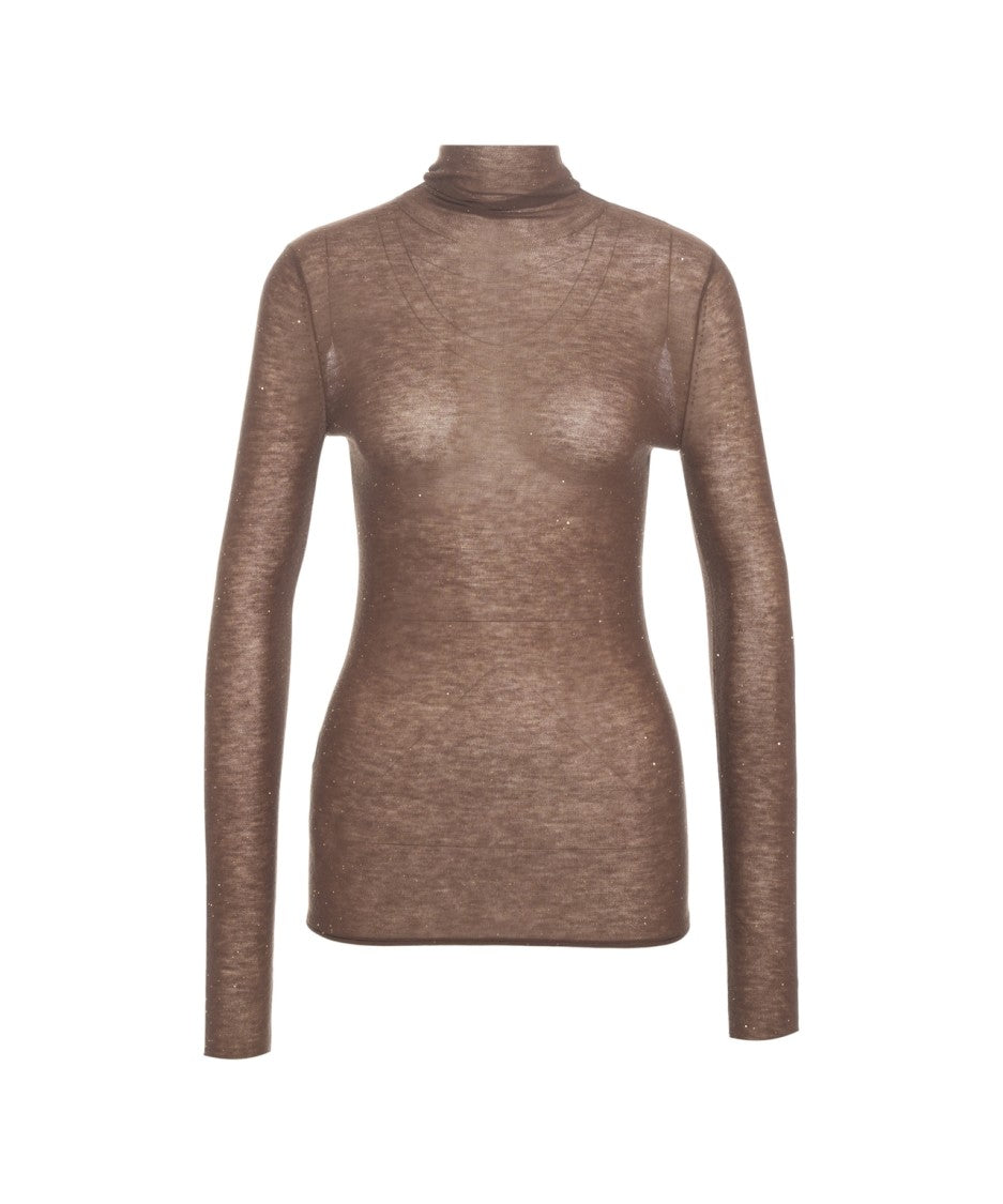 Pinko High-Neck Slender-Fit Top With Semi-Transparent Knit