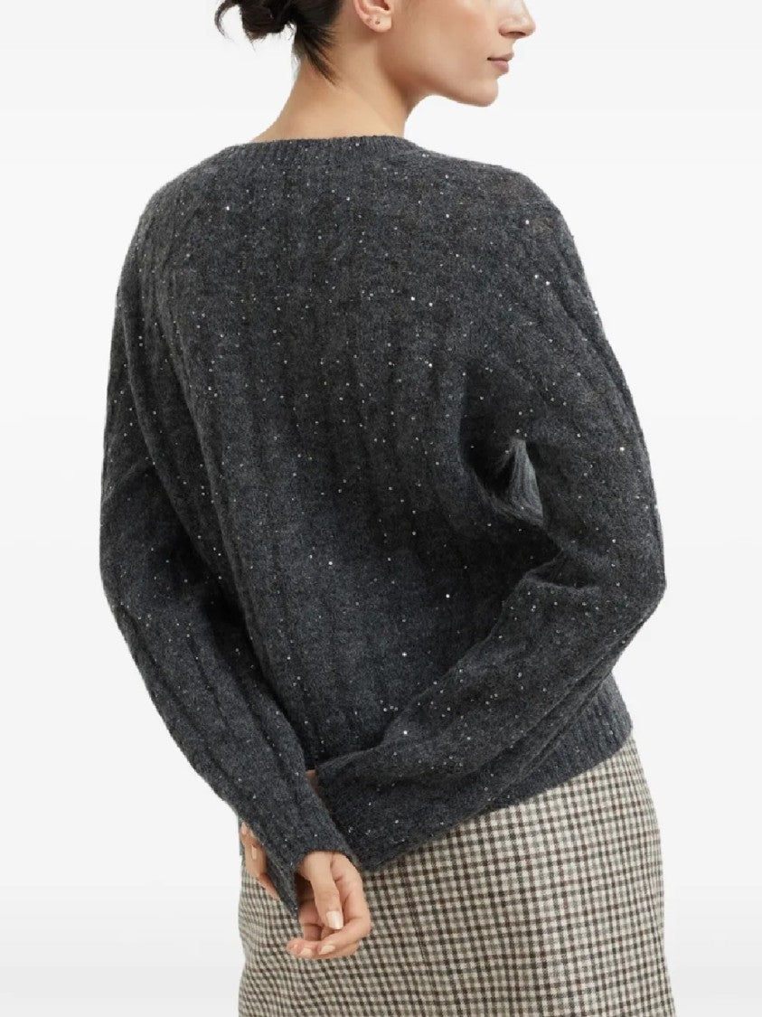 Brunello Cucinelli Textured Cable Knit Sweater With V-Neckline