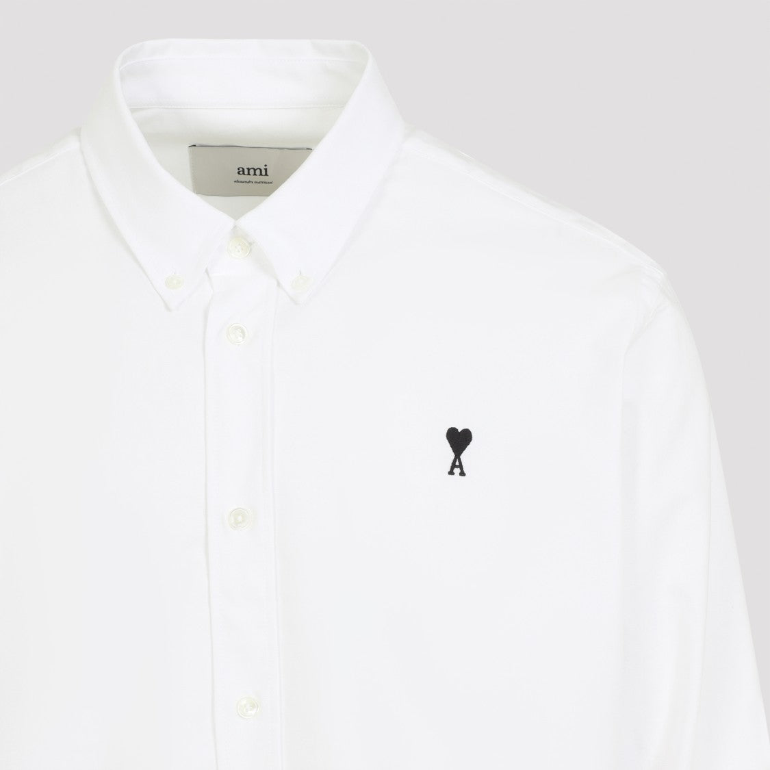 Ami Long Sleeve White Button-Up Shirt With Embroidered Heart