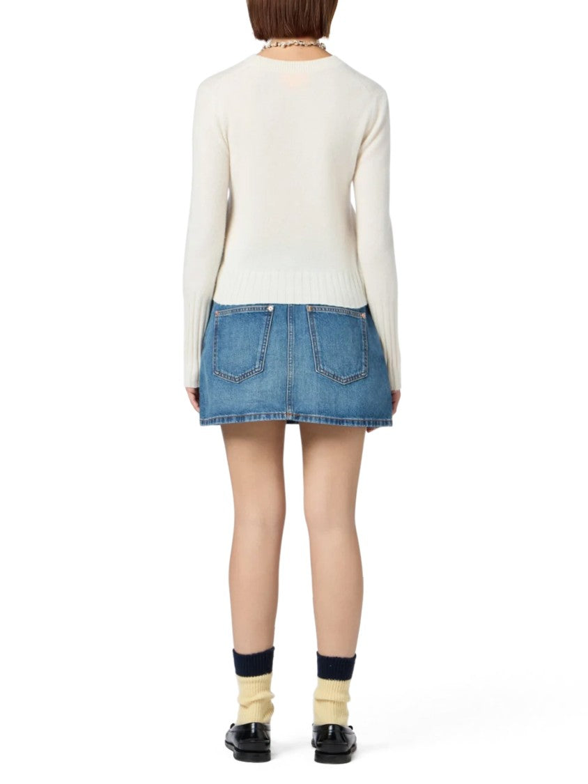 Guest In Residence Cropped White Shrunken Crew Sweater