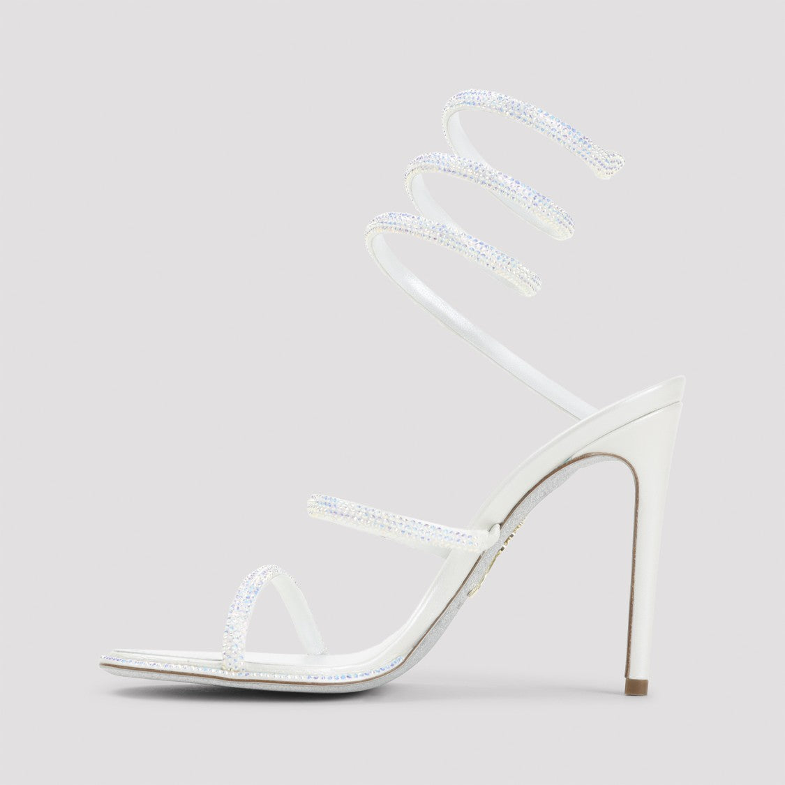 René Caovilla Ivory Leather Sandals With Striking Crystal-Embellished Ankle Strap
