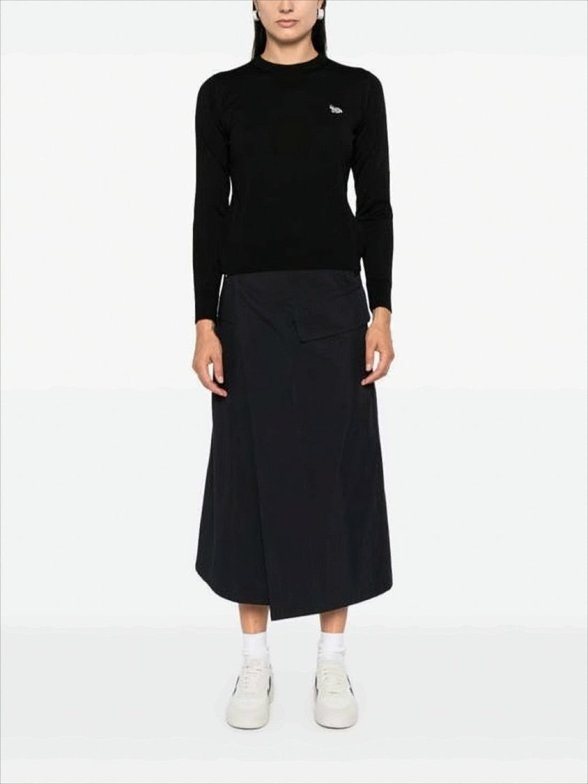 Maison Kitsuné Fitted Black Wool Sweater With Embroidered Fox Logo
