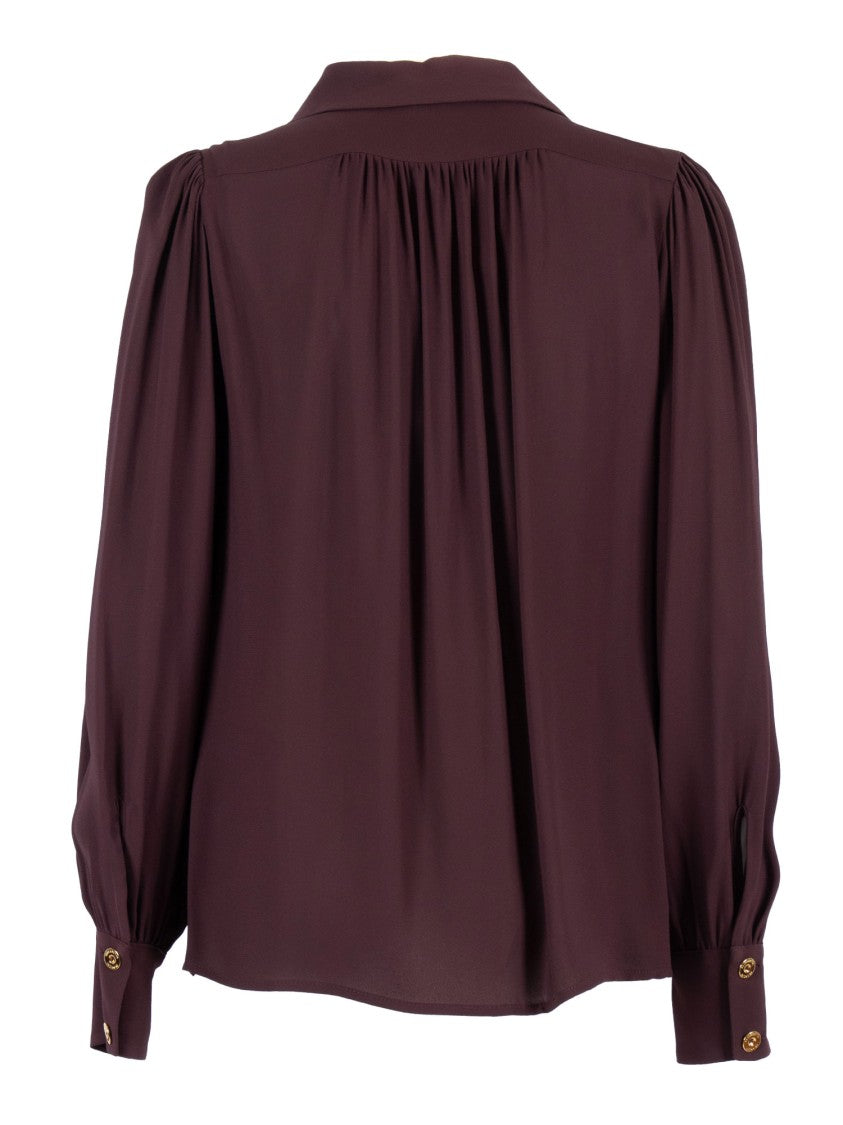 Elisabetta Franchi Burgundy Blouse With Deep V-Neck And Pleated Detailing