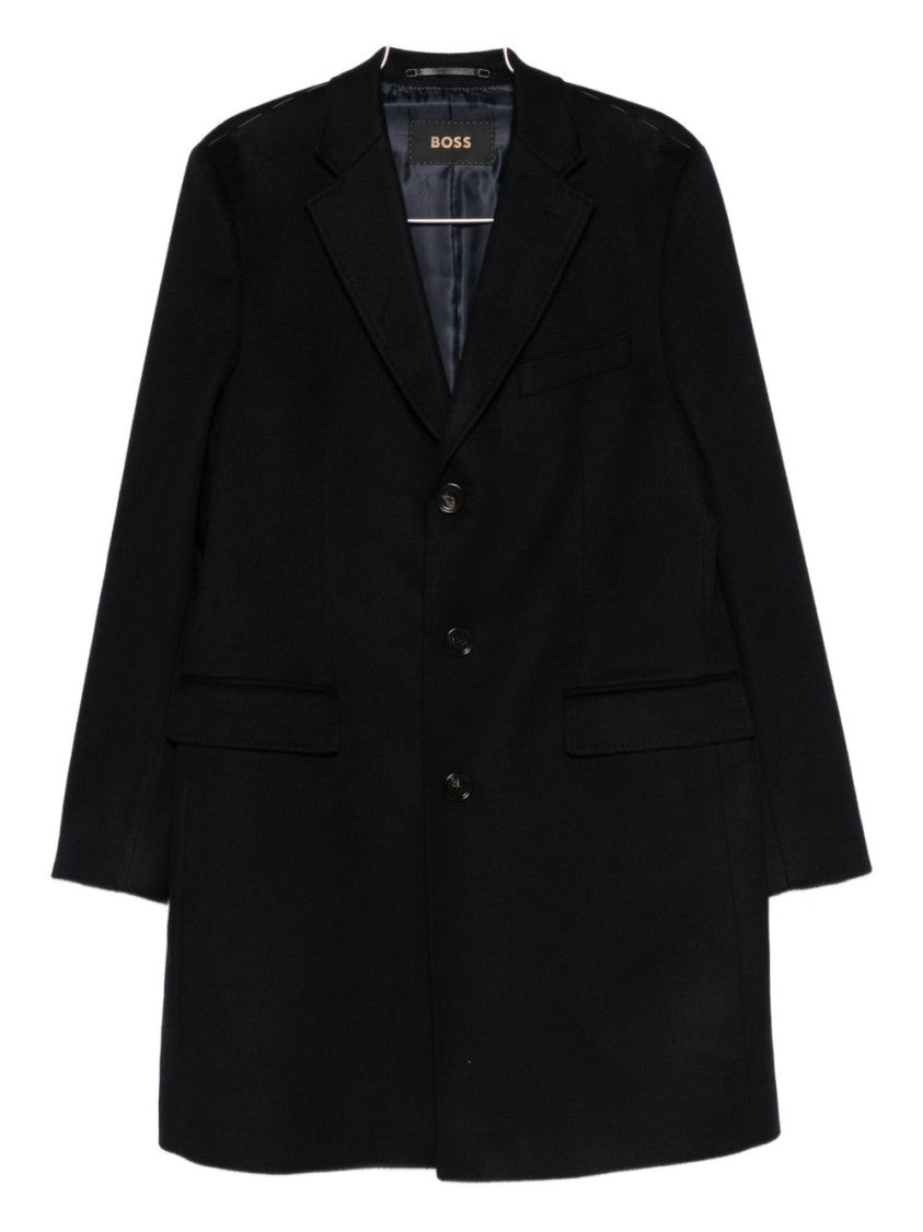 Boss Camel Structured Blue Coat With Tailored Design