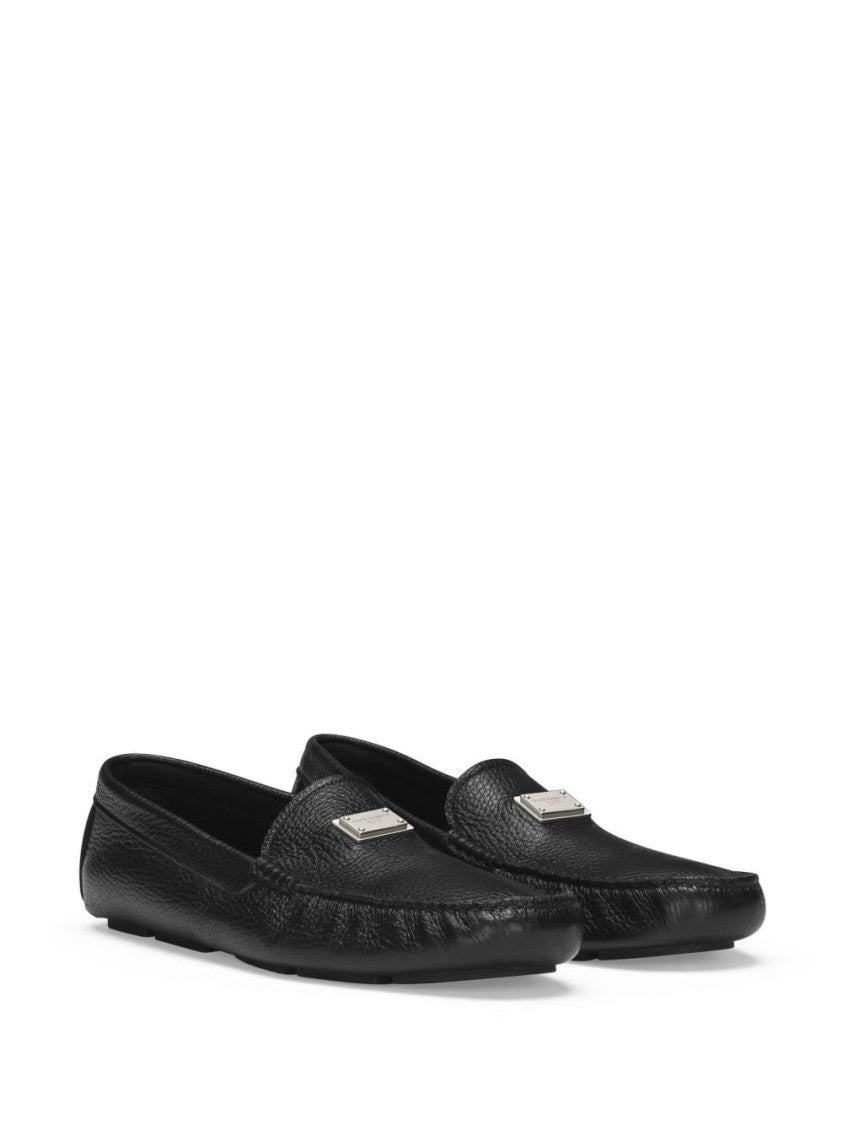 Dolce & Gabbana Grained Deerskin Leather Loafers With Logo Plaque