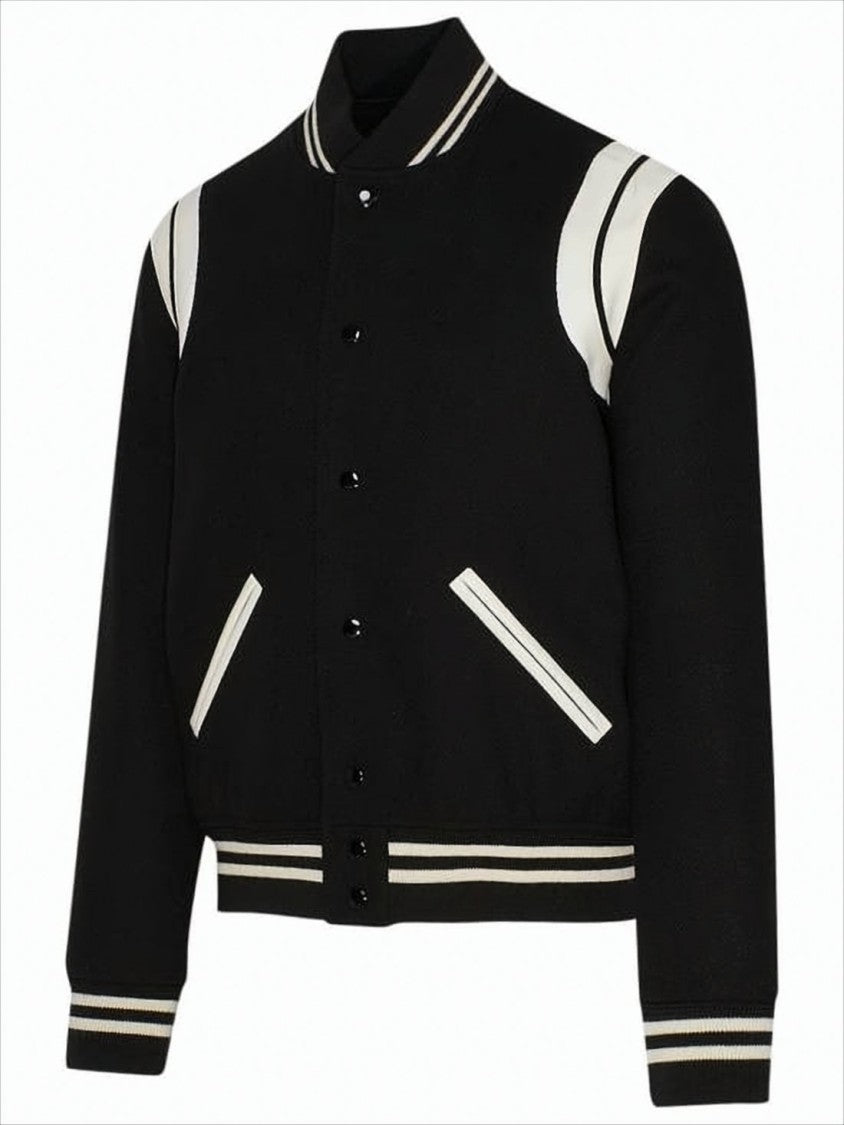 Saint Laurent Bomber Jacket In Black Wool Blend
