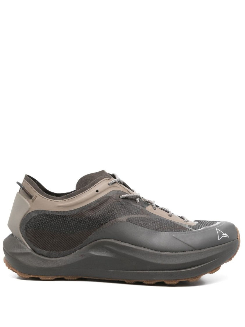 Roa Brown Mesh And Synthetic Lace-Up Flat Shoes With Cushioned Sole