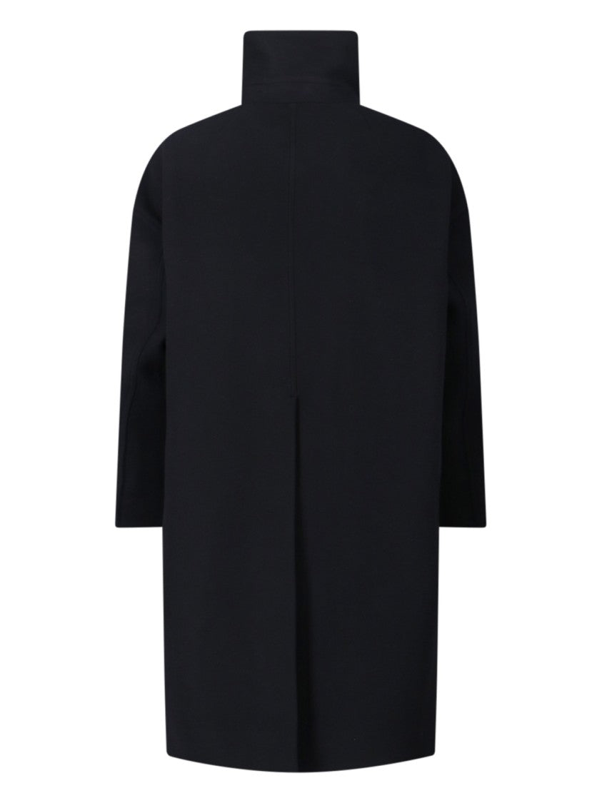 Rick Owens Minimalist Black Jacket With High Stand Collar And Boxy Silhouette