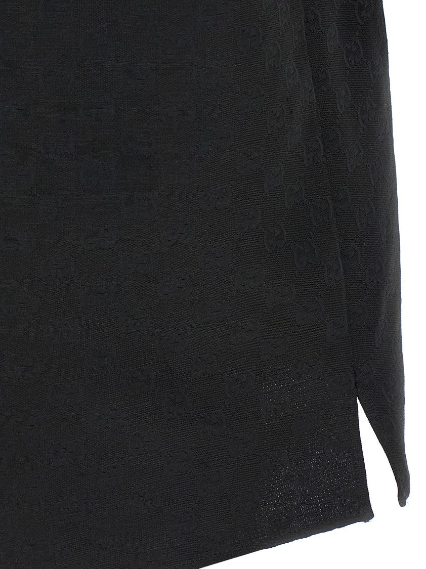 Gucci Black Gg Jacquard Short-Sleeved Shirt With V-Neck