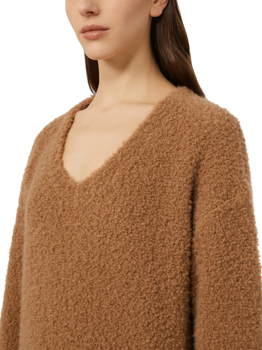 Max Mara Textured V-Neck Sweater In Rich Camel Tone