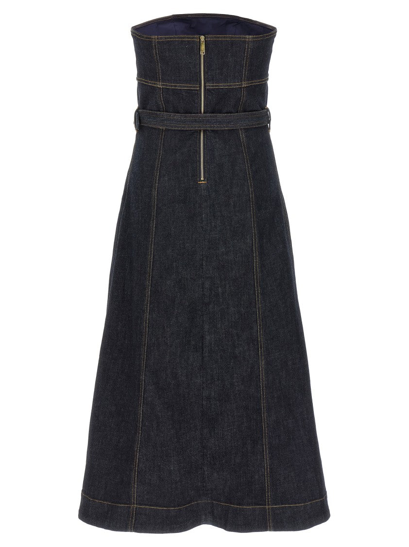 Self-Portrait Indigo Denim Bandeau Midi Dress' Dress