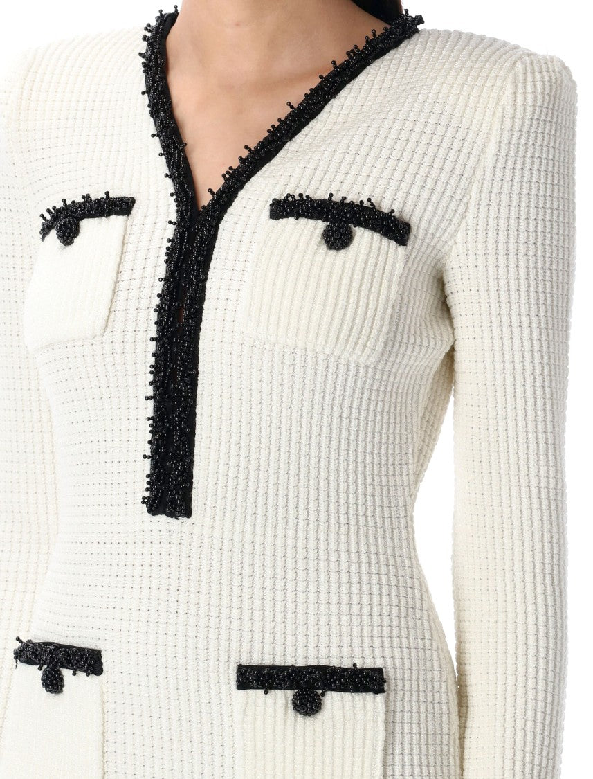 Self-Portrait Knit Mini Dress White